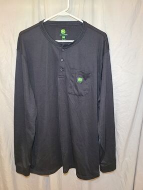 John Deere Men's Long Sleeve Henley Shirt - Black